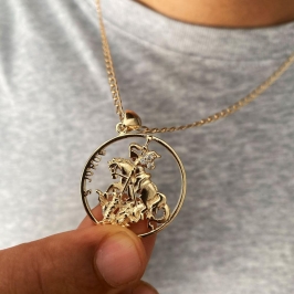 Colar elo fino com pingente São Jorge 60cm