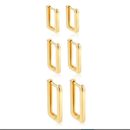 Brinco Trio de Argola click Quadrado liso