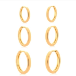Brinco Trio de Argola click redondo liso fino