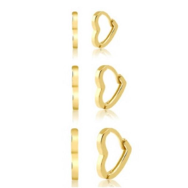 Brinco Trio de Argola click Coraçao liso