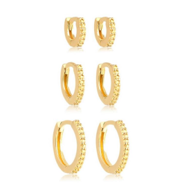 Brinco trio de Argola click Dourado Cravejado