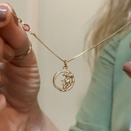 Colar Menina com Cristal Rosa