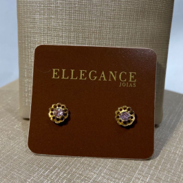 Brinco Flor Vazada com Ponto De Luz Rosa Claro