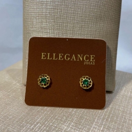 Brinco Flor Vazada com Ponto De Luz Verde