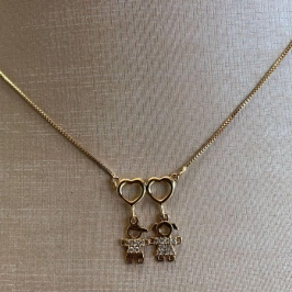 Colar Canga Coração 2 Filhos Cravejado