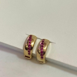 Brinco Argola click com Zirconias Rosa