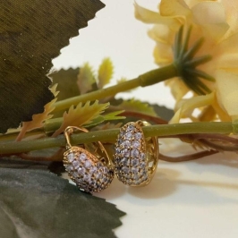 Brinco Argola Click Oval cravejado 5 Fileiras