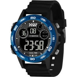 Relógio Digital Masculino Preto com Detalhes Azul