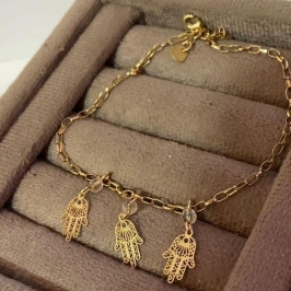 Tornozeleira Mão De Fatima Com Pedra Transparente