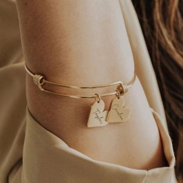 Pulseira Bracelete Com Dois Corações Para Personalizar