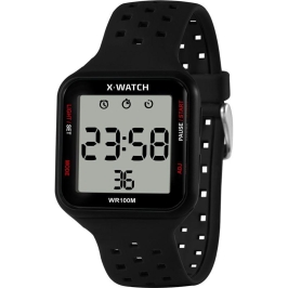 Relógio Digital Masculino Quadrado Preto Detalhes Vermelhos