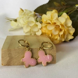 Brinco Argola Click Com Borboleta Rosa