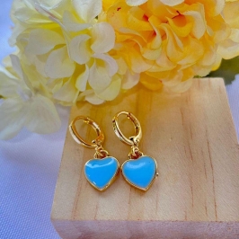 Brinco Argola Click Com Coração Azul