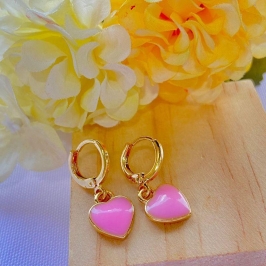 Brinco Argola Click Com Coração Rosa Claro