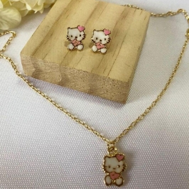 Conjunto Infantil Colar e Brinco Hello Kitty