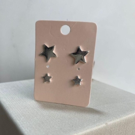 Brinco prata 925 dupla estrelas lisas