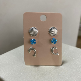 Brinco trio concha, ponto de luz e golfinho em prata 925