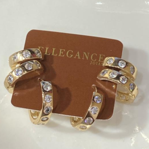 Trio argola click com bolas cristal