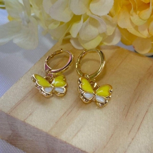 Brinco Argola Click Com Borboleta Amarelo