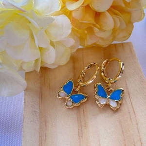 Brinco Argola Click Com Borboleta Azul