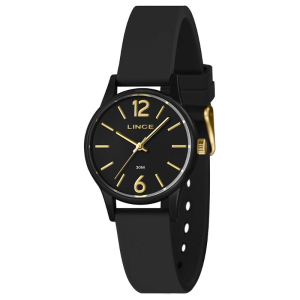 Relógio Analógico preto com dourado pulseira de silicone