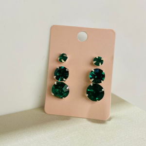 Brinco Trio pedra verde em prata 925