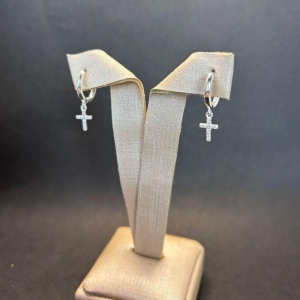 argola click pingente de cruz com zirconias