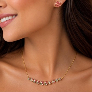 Conjunto Flores de Cristal brinco rosa e colar