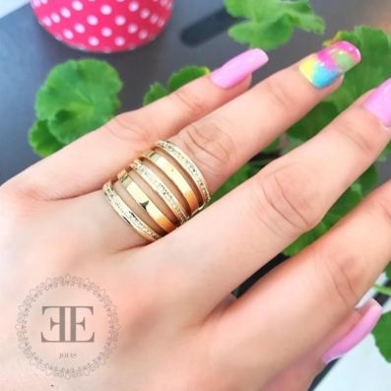 Anel Cravejado 3 Linhas