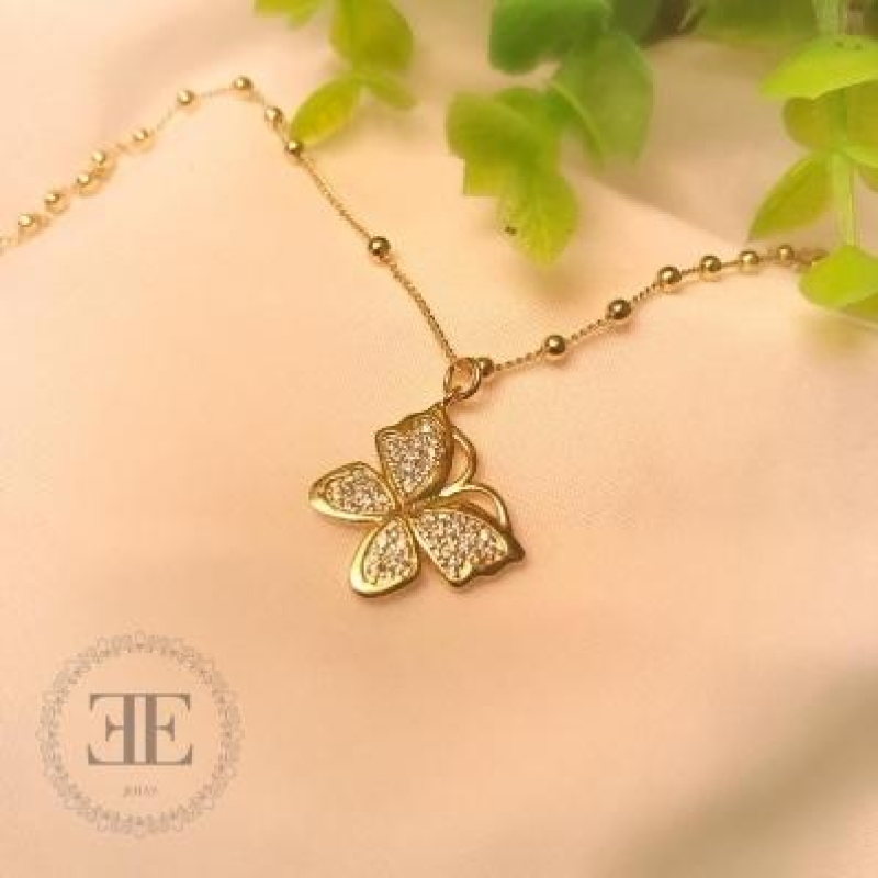 Pulseira Borboleta Cravejada Cordão Bolinha