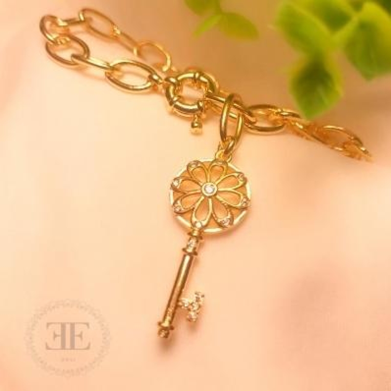Pulseira Elos com chave com zirconias grande