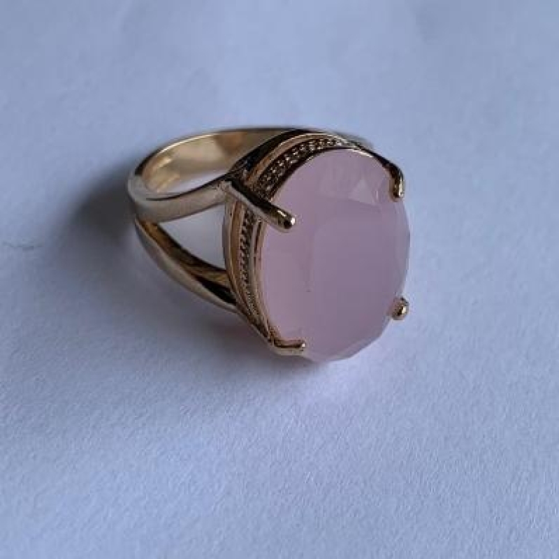 Anel Cravejado com Pedra Natural Rosa