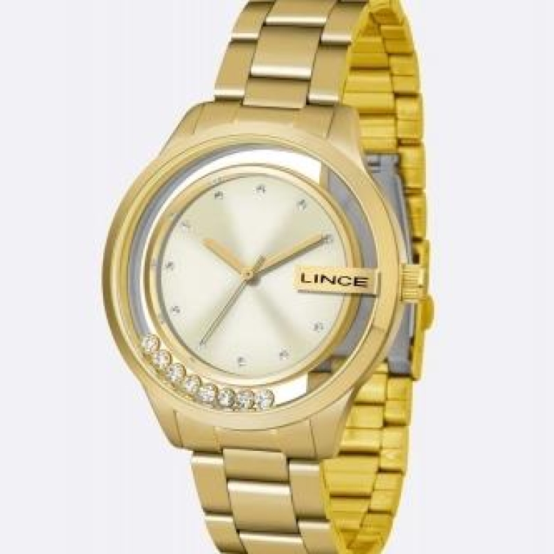 Relógio com Ponteiro Lince Dourado Fundo