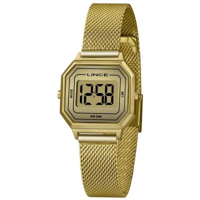 Relógio Lince Digital Dourado Fundo Dourado