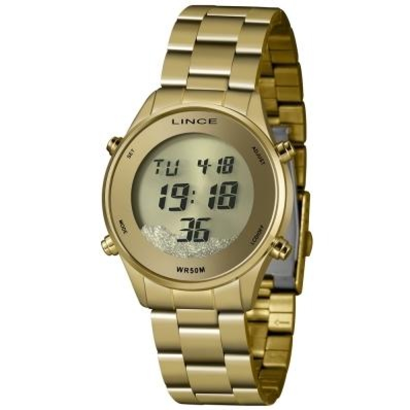 Relógio Lince Quartz Digital Dourado com Fundo Dourado