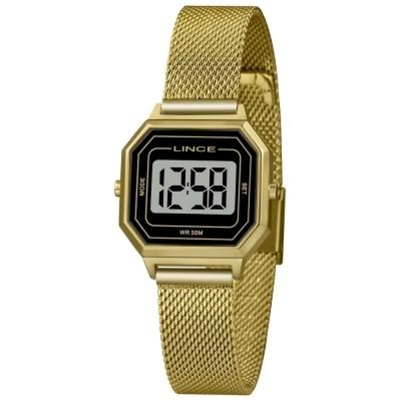 Relógio Lince Quartz Digital Dourado Fundo Preto