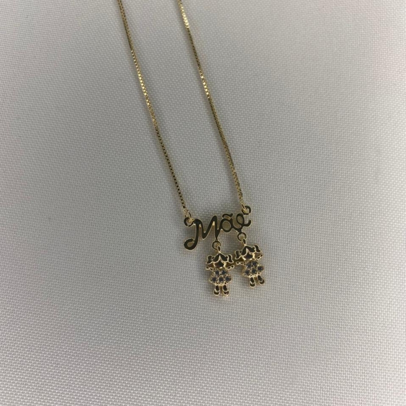 Colar Mãe com Pingente de 2 Meninas