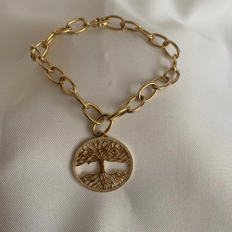 Pulseira Elos com Pingente Arvore da Vida