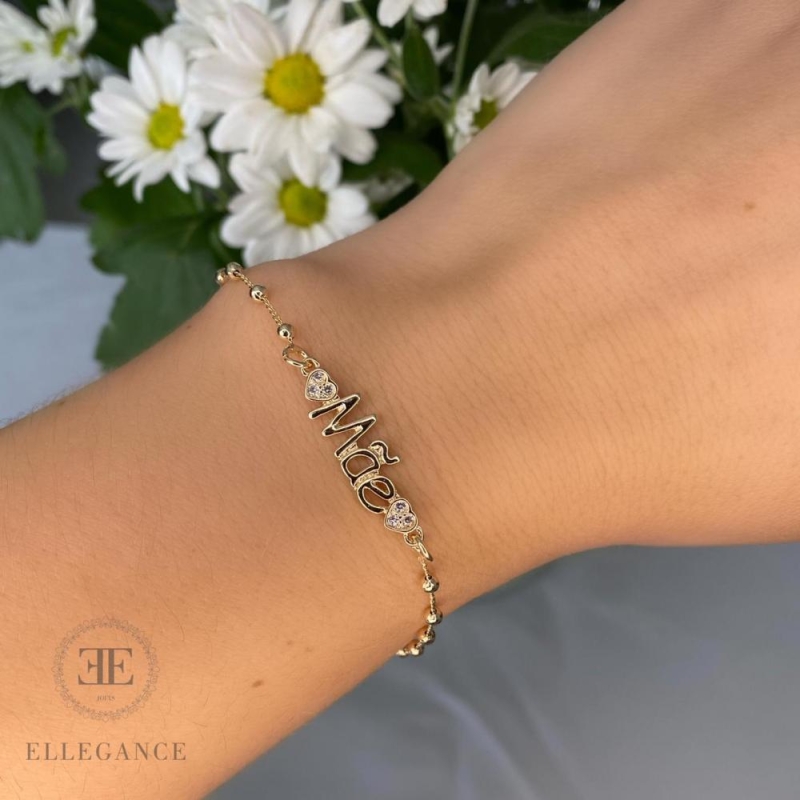 Pulseira Mãe com Coração Cravejado