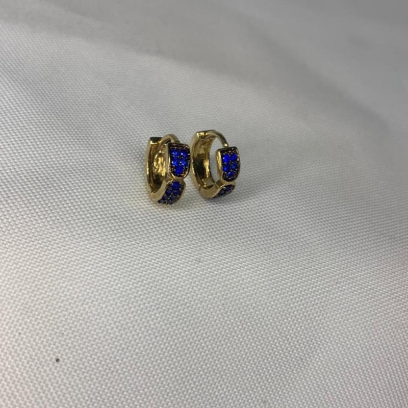 Brinco Argola Click 2 Linhas Cravejadas Azul