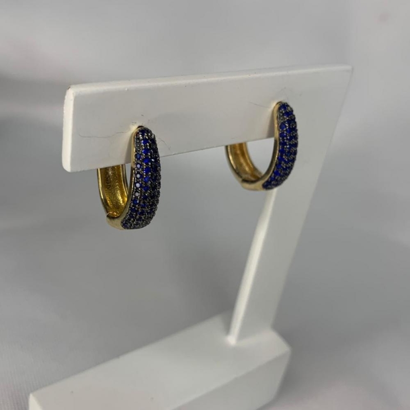 Brinco Argola Click 4 Linhas Cravejadas Azul