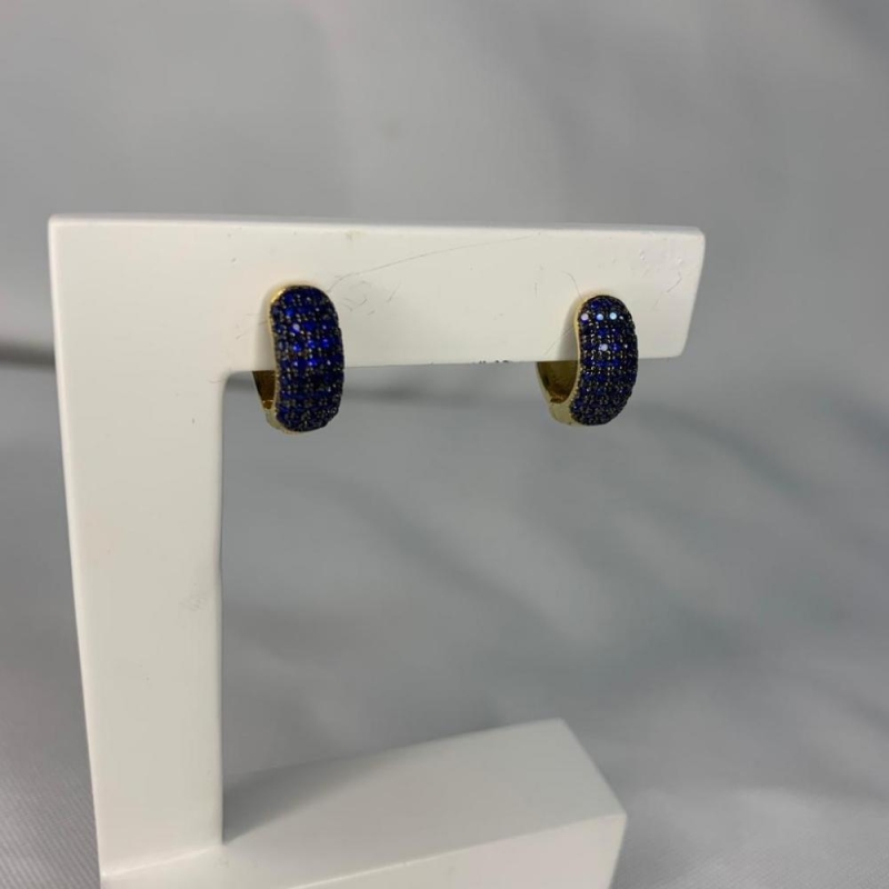 Brinco Argola Click 5 Linhas Cravejadas Azul