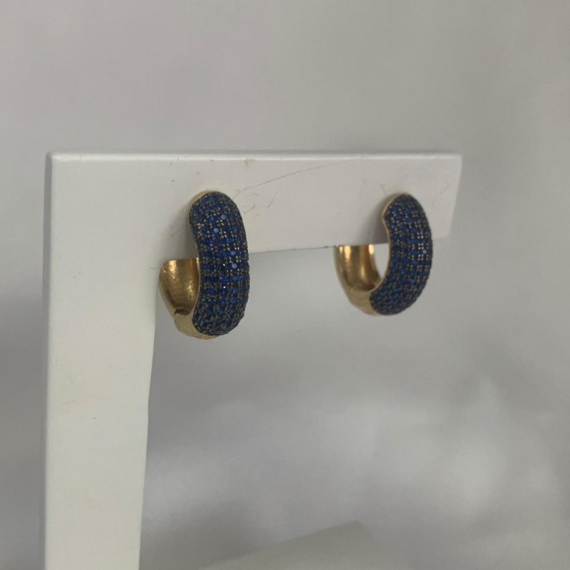 Brinco Argola Click 7 Linhas Cravejadas Azul