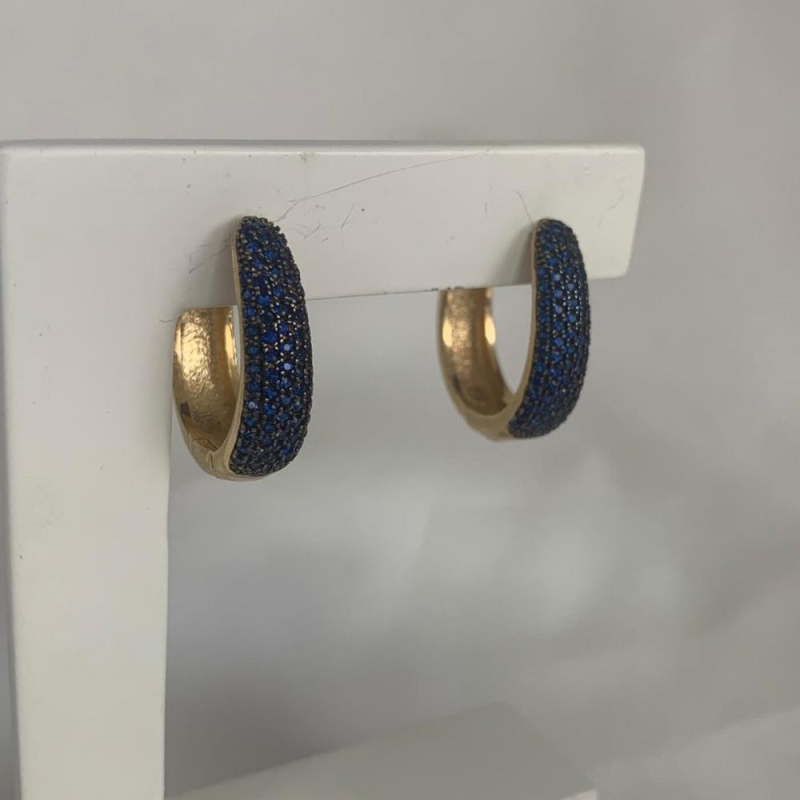 Brinco Argola Click Grande 5 Linhas Cravejadas Azul