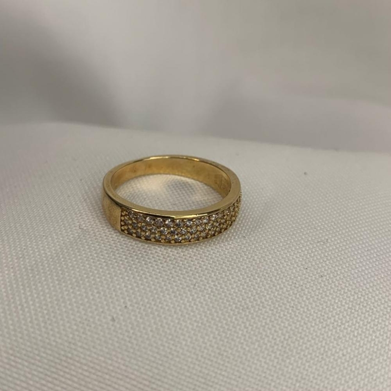 Anel 3 Linhas Cravejadas Retangular