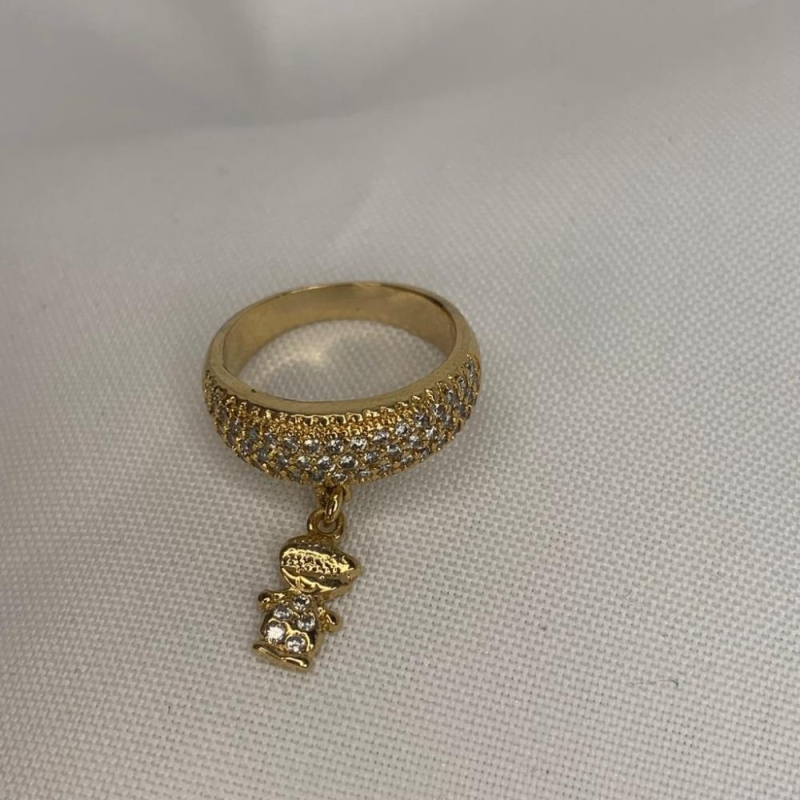 Anel Grosso Cravejado com Pingente Menino Cravejado