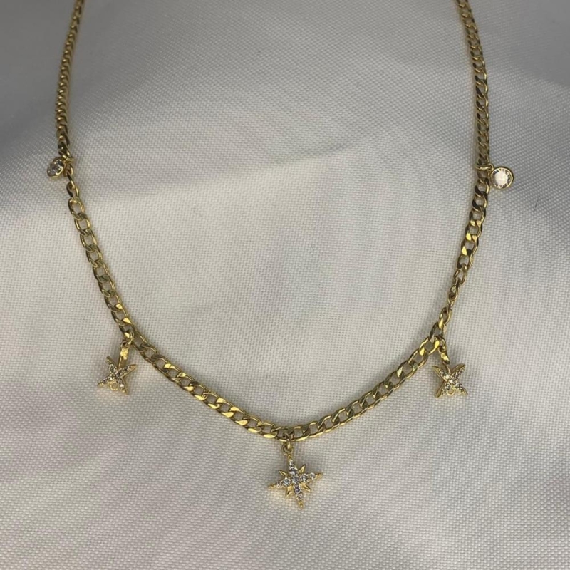 Colar Estrelas Cravejadas Com Pontos de Luz