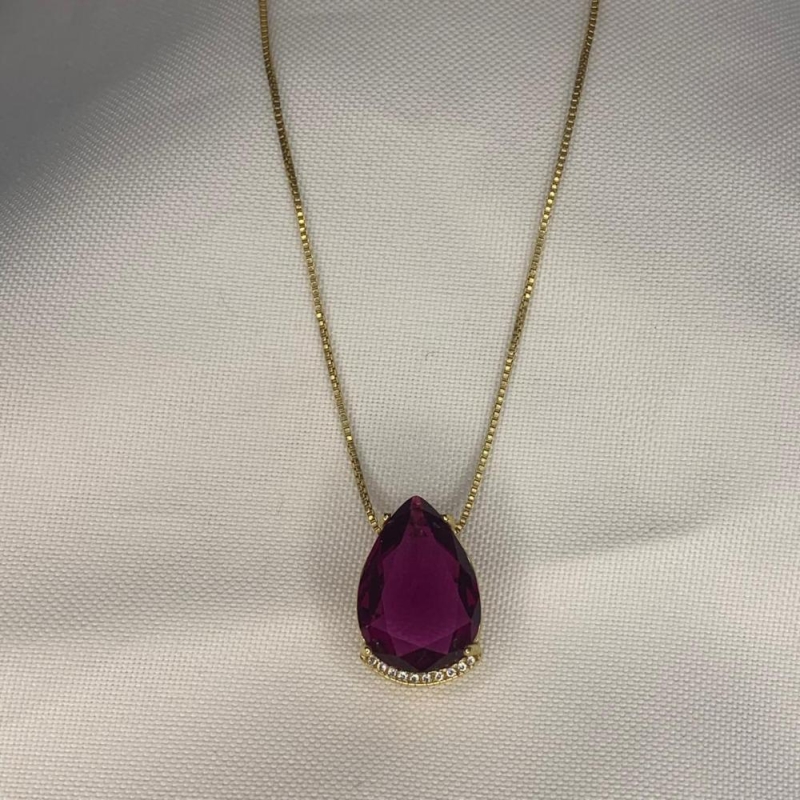 Colar Zircônia Cravejado de Triangulo Rosa
