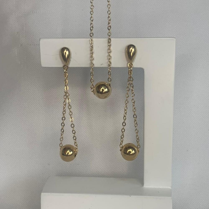 Conjunto Colar e Brinco Bolinha Lisa