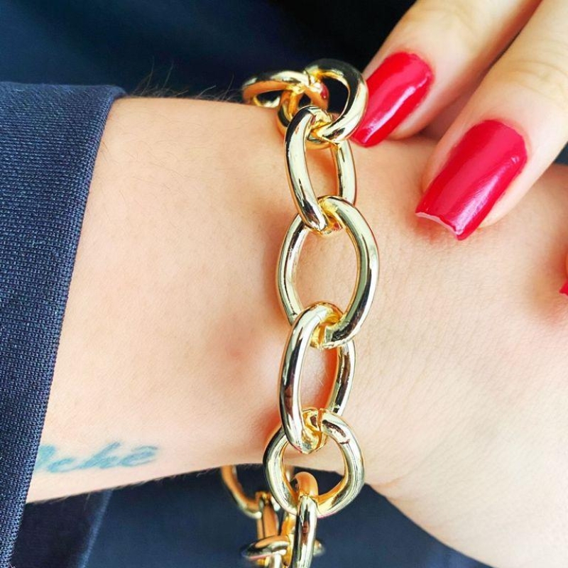 Pulseira Corrente grossa oval amarela